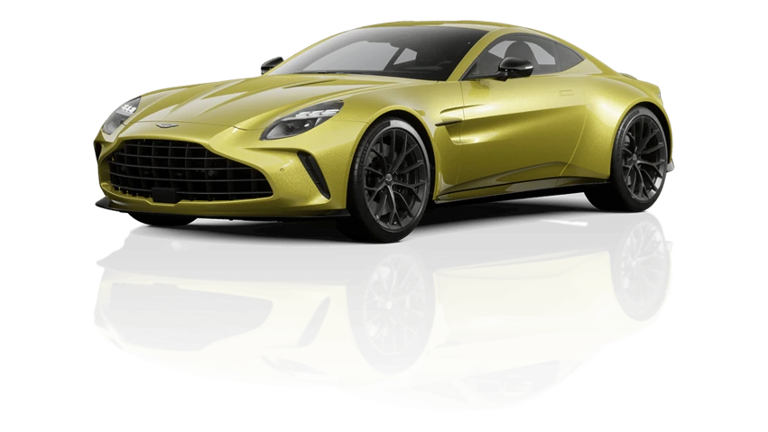 Side view of yellow Aston Martin Vantage