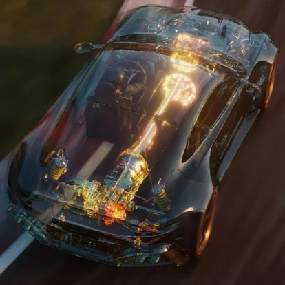 Top view of a translucent Aston Martin Vantage