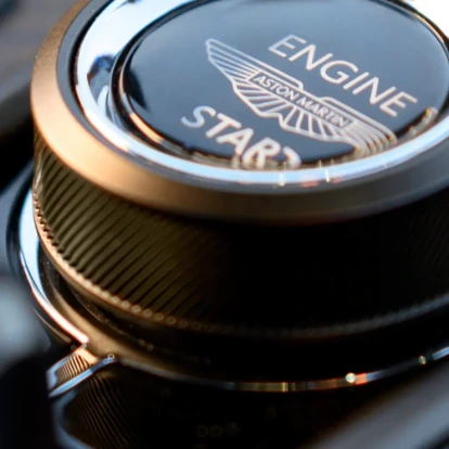 Upclose view of Aston Martin Vantage push to start button