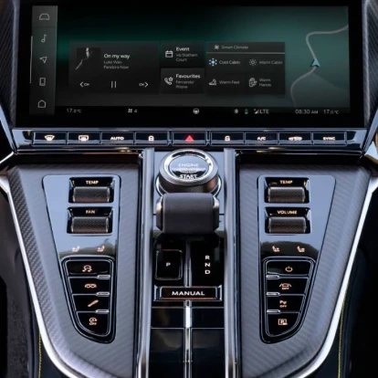 Upclose view of Aston Martin Vantage center console